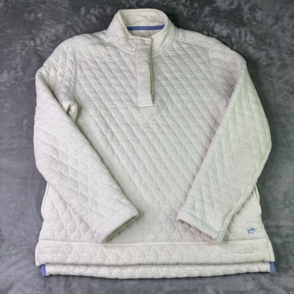 Southern Tide Womens Quilted Pullover Marshmellow Cream White Size Medium
